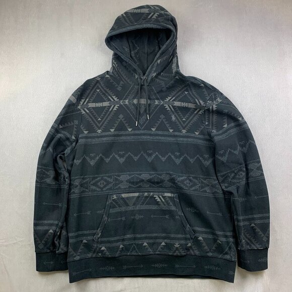 Ralph Lauren Polo Mens Sweater 2XL Black Gray Aztec Hoodie Southwestern Tribal - Picture 1 of 13